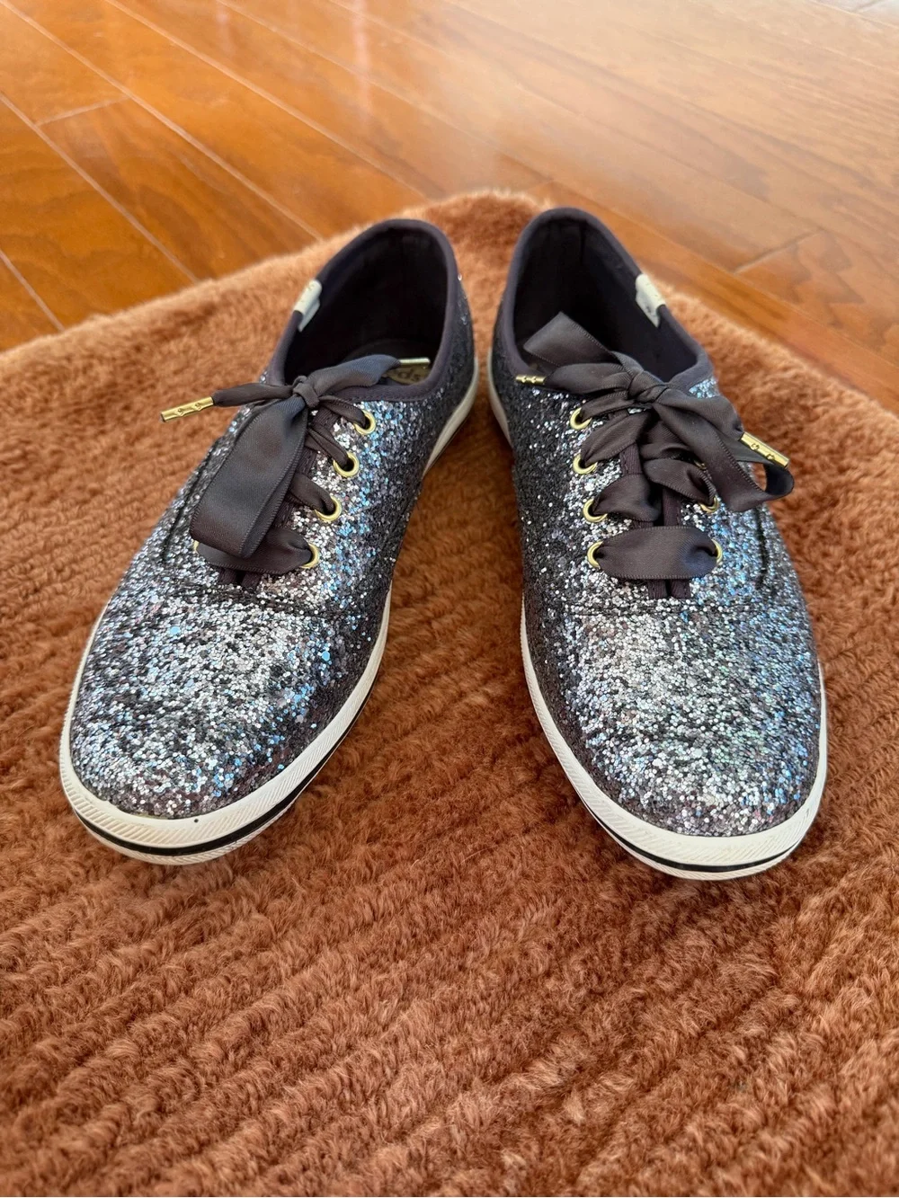 Kate Spade for Keds Glitter Sneakers Women’s Size 7.5 Dark Silver Satin
